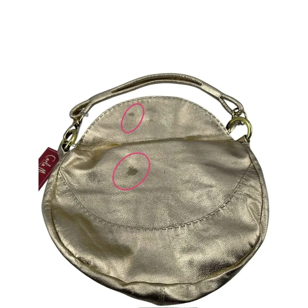 New Carla Mancini Gold Metallic Leather Hobo Shoulder Bag Chain Handcrafted FLAW